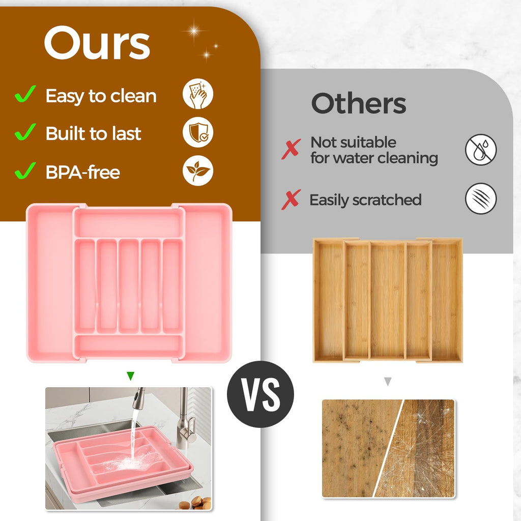 Extra Large Expandable Silverware Organizer, BPA-Free Food-Safe Cutlery Flatware Organizer, Kitchen Utensil Drawer Organizer, Adjustable Silverware Holder for Spoons Forks Knives, Black