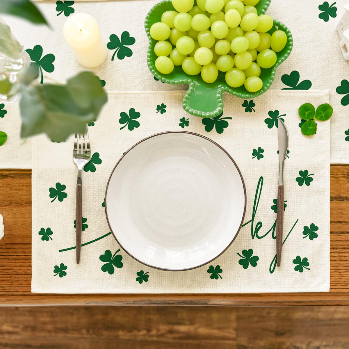Artoid Mode Green Lucky Shamrock St. Patrick's Day Placemats Set of 4, 12x18 Inch Seasonal Spring Table Mats for Party Kitchen Dining Decoration