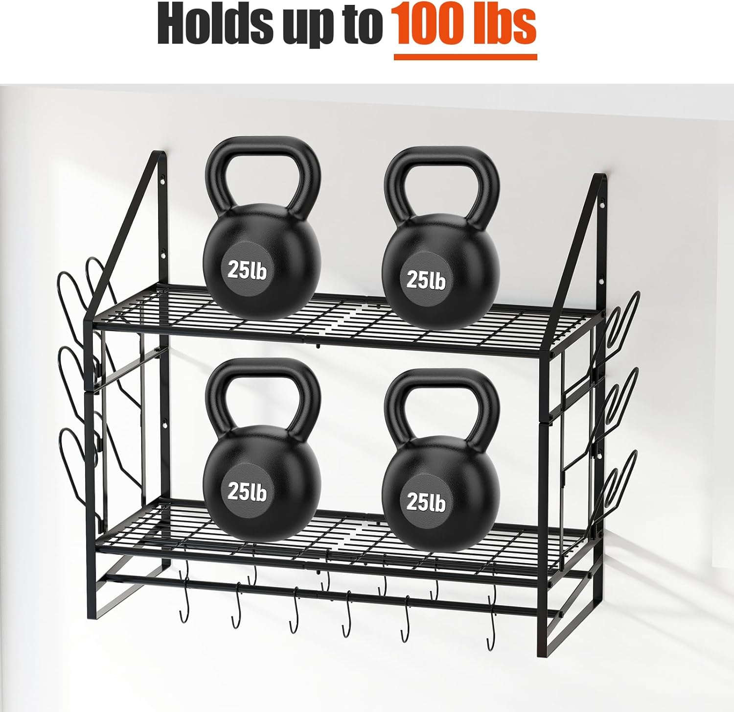 28-Inch Pot Rack Wall Mounted, 2-Tier Pots and Pans Hanger with 12 Hooks, Pot and Pan Hanging Rack for Wall, 6 Pot Lid Holders, Heavy-Duty Pot Hanger for Kitchen Cookware and Utensils, Black
