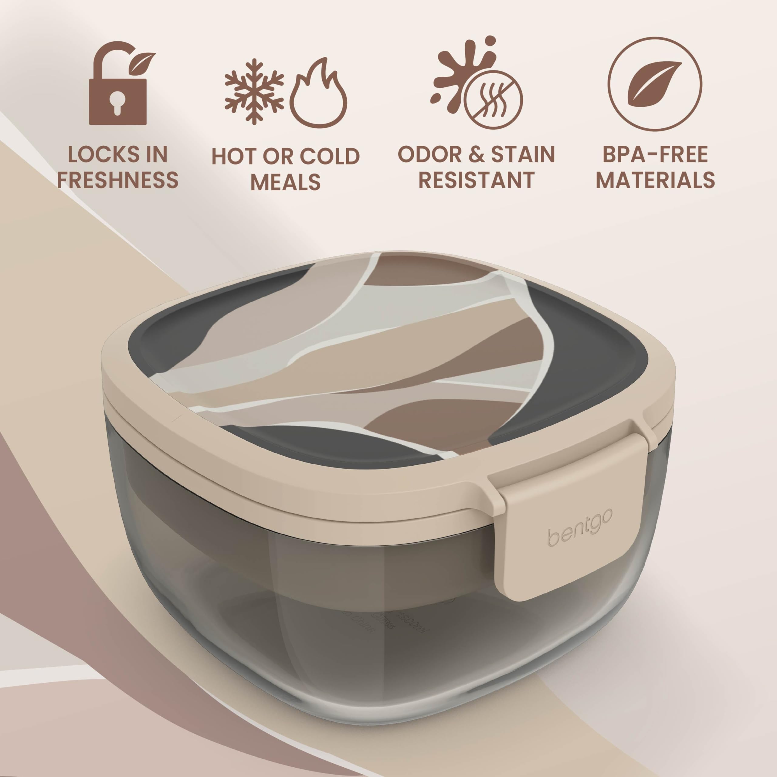 Bentgo Glass Salad Container - 7.6-Cup Salad Bowl with Airtight Lid, Leak-Proof Sauce Container, 4-Compartment Bento Tray & Reusable Fork - BPA-Free for Meal Prep, Office & More (Lavender)