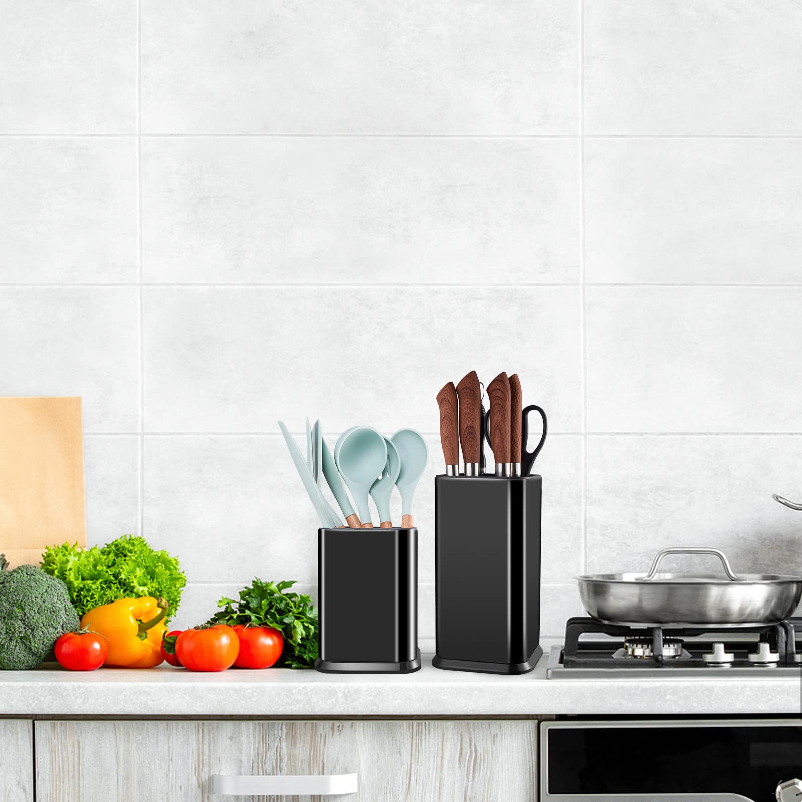 RedCall Stainless Steel Kitchen Utensil Holder for Countertop, Spoon Spatula Organizer,Modern Rectangular Large Cooking Utensil Caddy Counter,Utensil Crock Silver