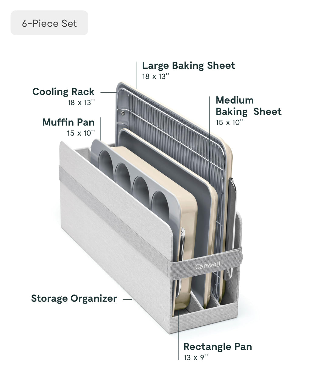 Caraway Nonstick Ceramic Bakeware Set (11 Pieces) - Baking Sheets, Assorted Baking Pans, Cooling Rack, & Storage - Aluminized Steel Body - Non Toxic, PTFE & PFOA Free - Cream