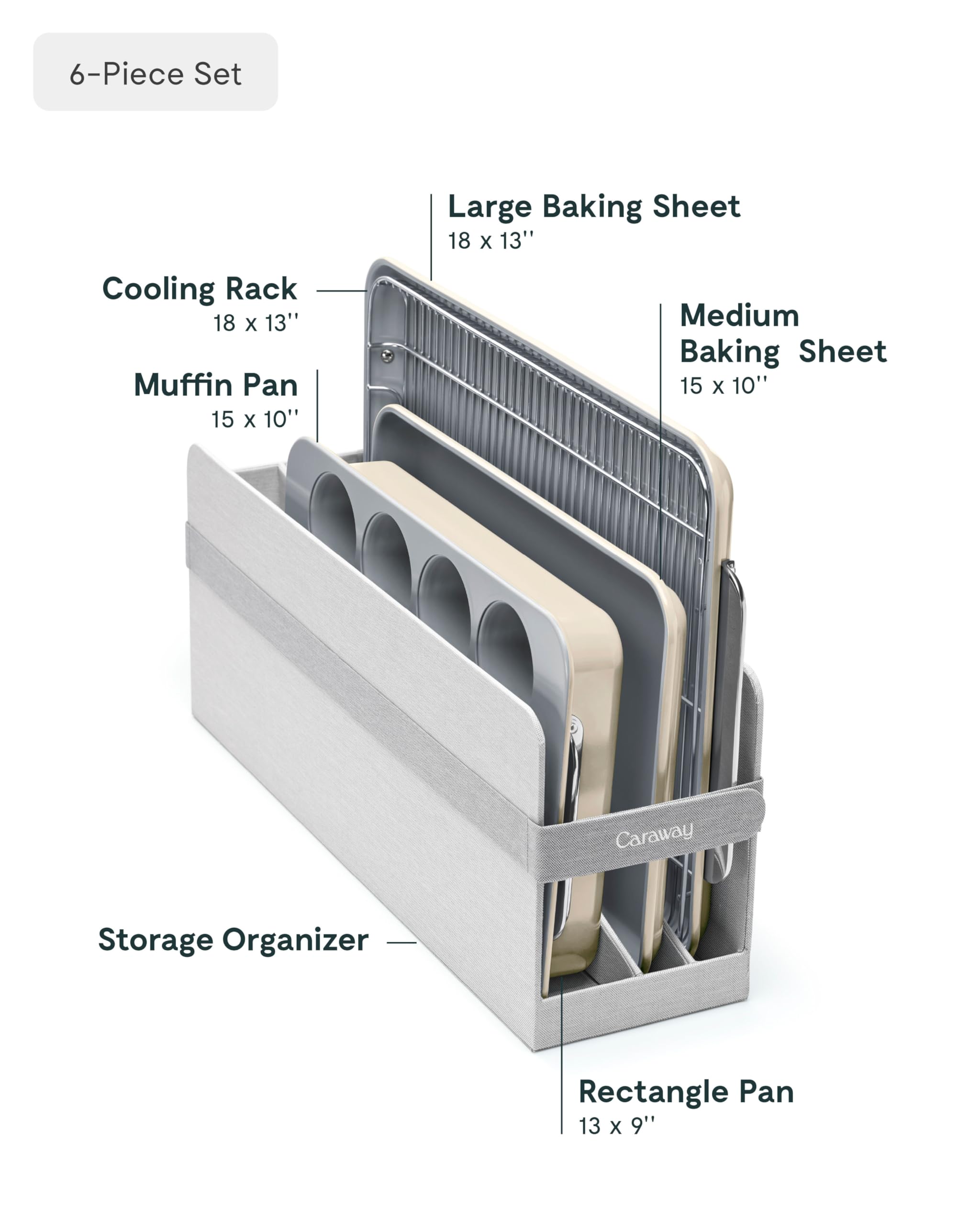 Caraway Nonstick Ceramic Bakeware Set (11 Pieces) - Baking Sheets, Assorted Baking Pans, Cooling Rack, & Storage - Aluminized Steel Body - Non Toxic, PTFE & PFOA Free - Cream