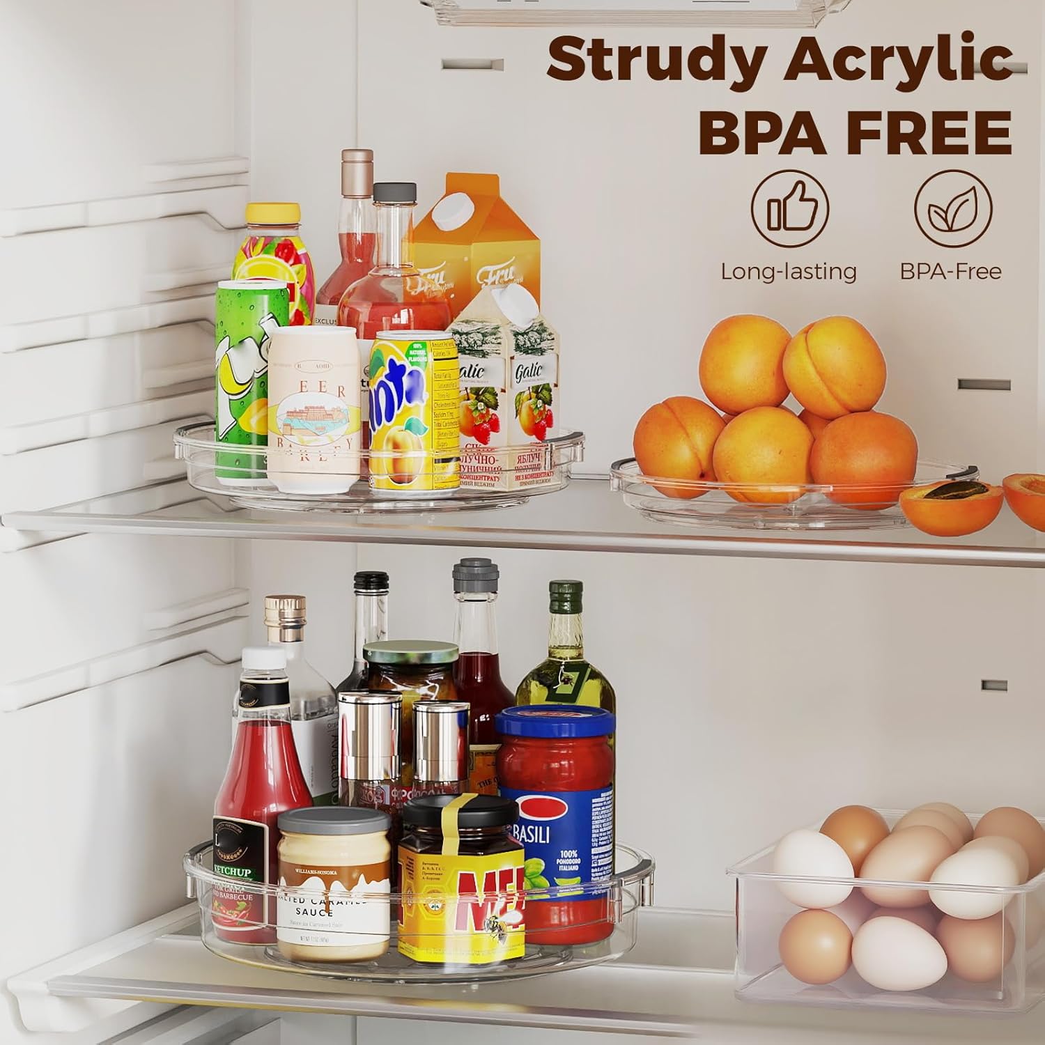 3 Pack Clear Lazy Susan Turntable Organizer for Cabinet, Table Top, Refrigerator, Kitchen Pantry Organizers and Storage, Spice Organizer, 12'', 10.6'', 9.25''