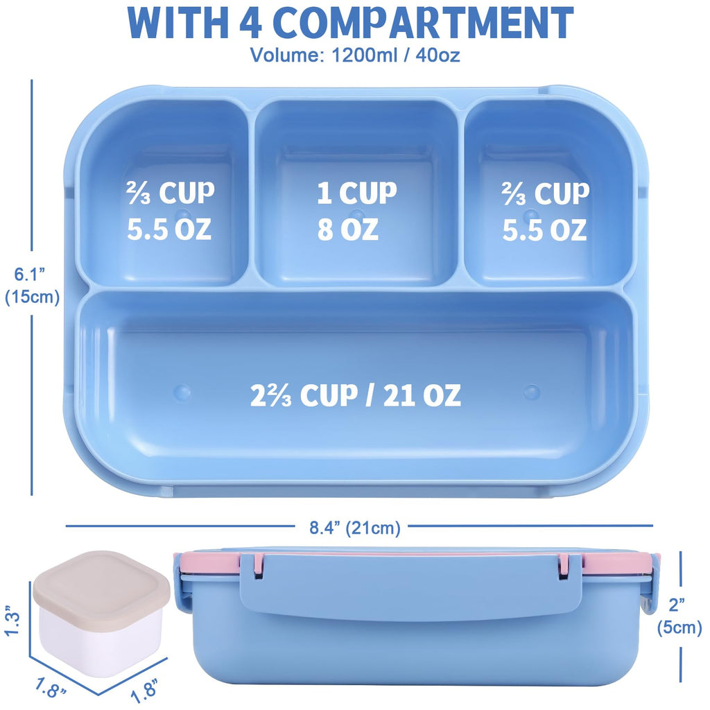 Bento Box Adult Lunch Box, Containers for Adults Men Women with 4 Compartments, Lunchable Food Container with Utensils, Sauce Jar, Muffin Liners, 40 Oz/5 Cup, Microwave & Dishwasher Safe, Brown