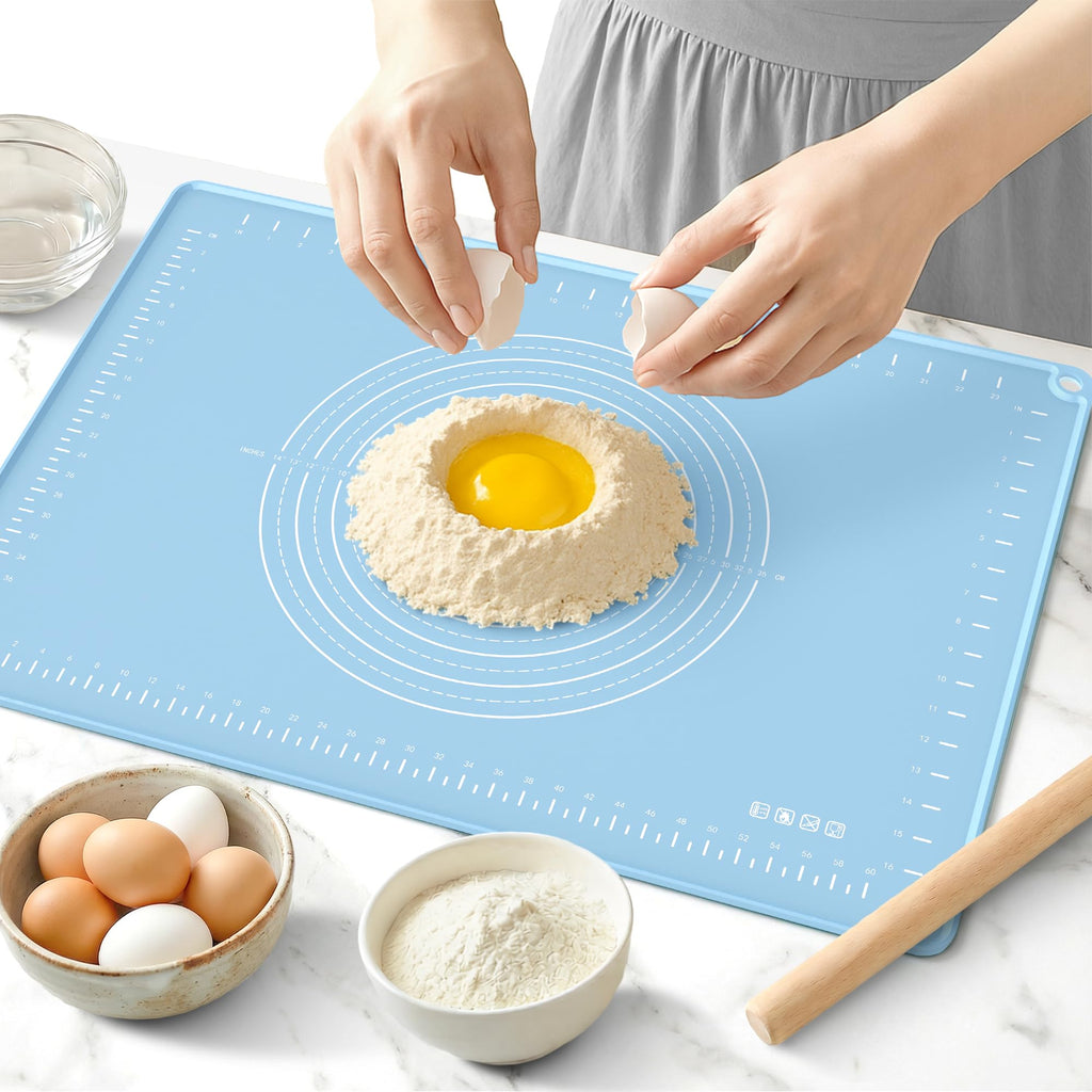 Silicone Baking Mat 28x20 Inches | Extra Thick Dough Rolling Mat with Measurements and Edge Heightening | Non-Stick Food Grade Pastry Mat for Pastry, Bread, Cookies, Pizza, Fondant & Pasta