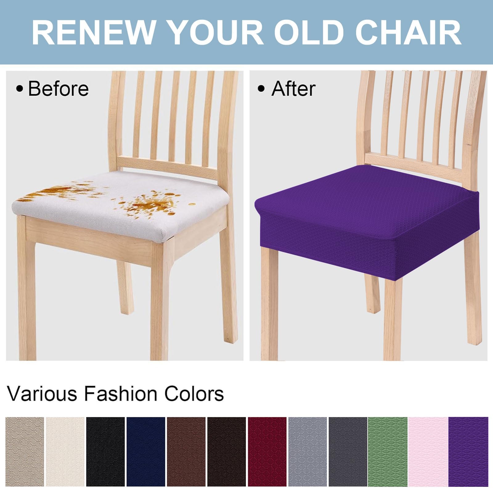 Smiry Stretch Jacquard Seat Covers for Dining Room Chairs Set of 6, Removable Washable Chair Seat Protector Slipcovers, No Rear Covers, Beige