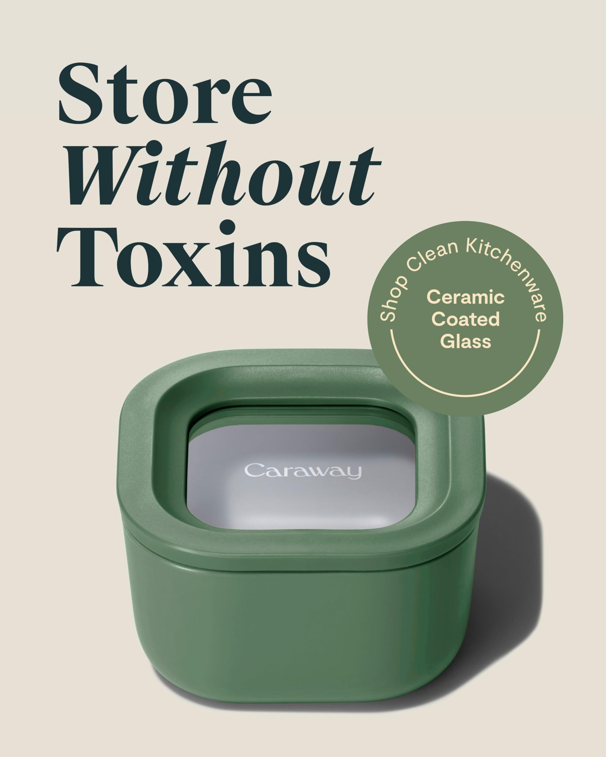 Caraway Glass Food Storage - 6.6 Cup Glass Container - Ceramic Coated Food Container - Non Stick Lunch Box Container with Lids - Dishwasher, Oven, & Microwave Safe - Cream