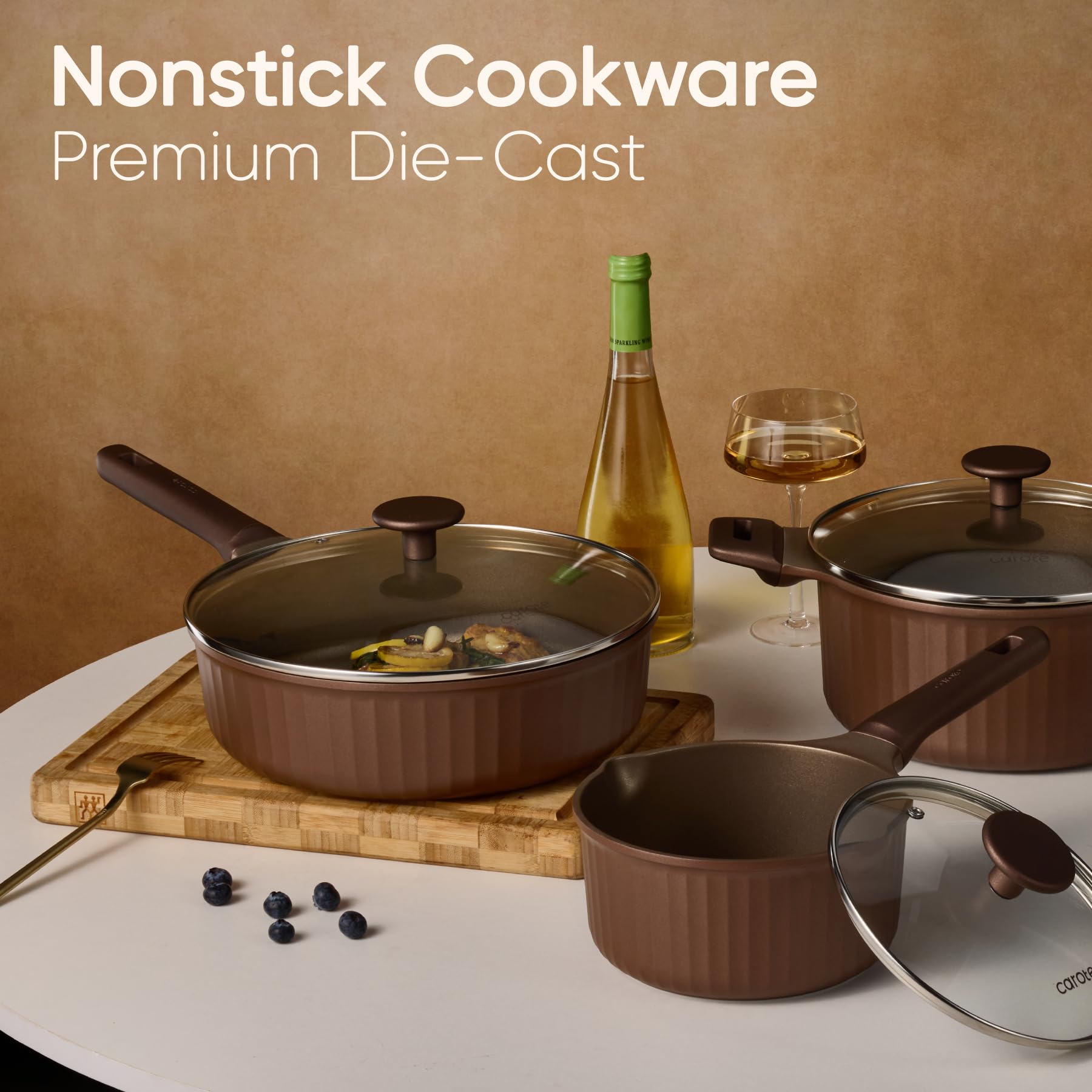 CAROTE Nonstick Pots and Pans, Induction Titanium Cookware Set 16pcs Kitchen Cooking Sets, Pot and Pan Non Stick w/Frying pan (PFOS, PFOA Free)