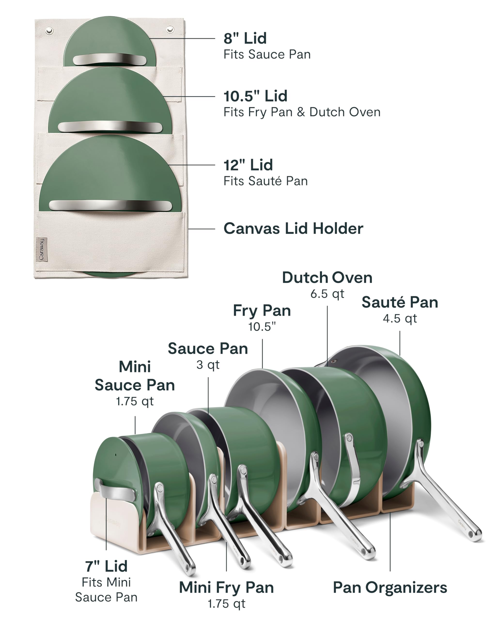 Caraway Non-stick Ceramic Cookware Set (12 Piece) Pots, Pans, Lids and Kitchen Storage - PFAS & PFOA Free - Oven Safe Pan Set & Compatible with All Stovetops - Cream