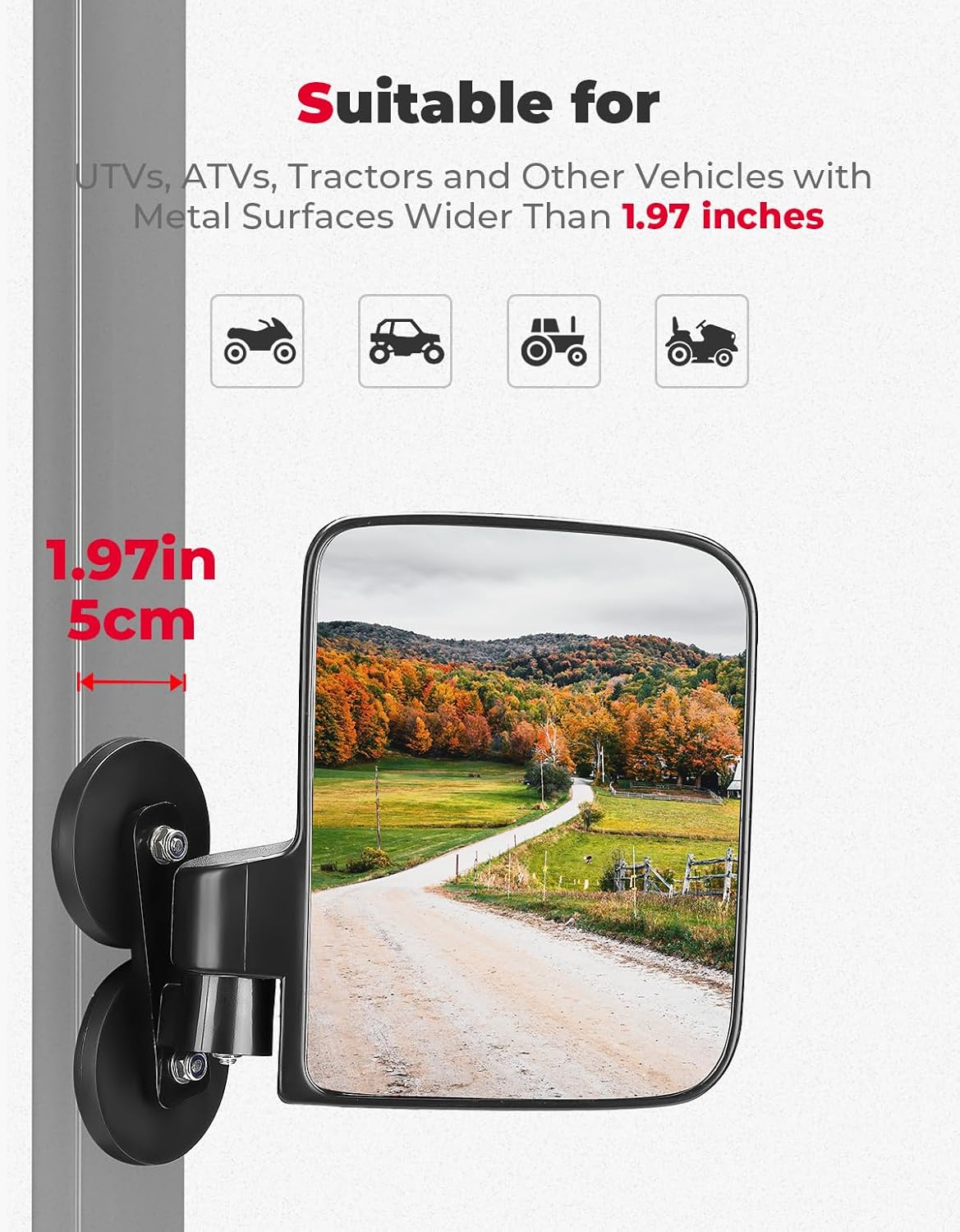 KEMIMOTO Tractor Magnetic Side Mirrors, 114 Lbs Magnet Rear View Mirror for Tractors, Forklifts, Lawn Movers, Golf Cart, Small Dozers, Lift Trucks, Compatible with John Deere, Kubota, Toyota, CASE