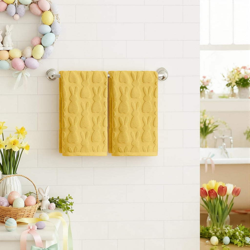 Artoid Mode 2 Pcs Beige 3D Rabbit Jacquard Easter Hand Towels for Bathroom, 100% Cotton Soft Absorbent Bathroom Decor Towels, 13.7 x 29.5 Inch