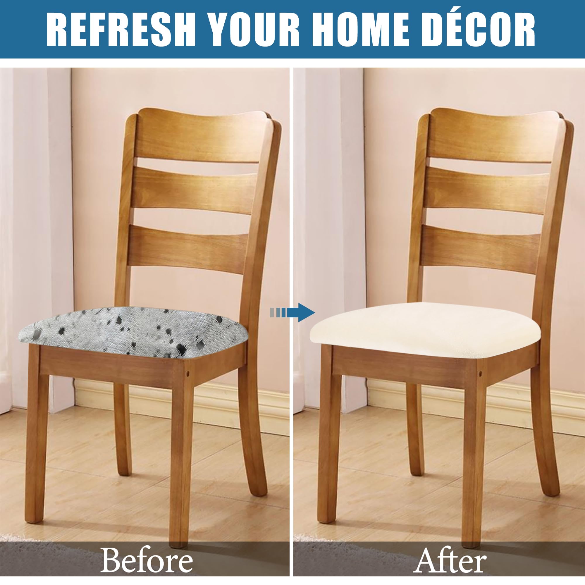 Smiry Velvet Seat Covers for Dining Room Chair Set of 4, Stretch Fit Removable Washable Chair Seat Cushion Protector Slipcovers with Ties, Black