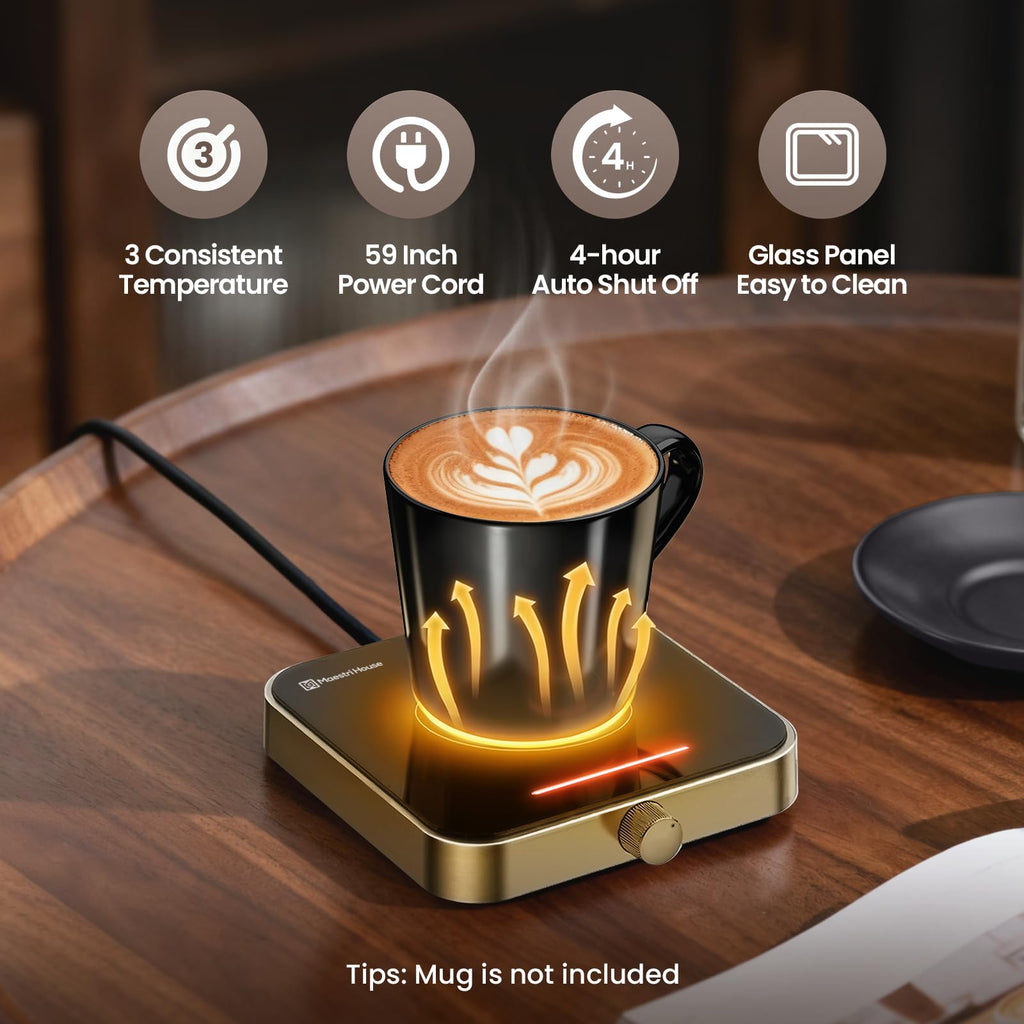 Maestri House Mug Warmer, Electric Coffee Cup Warmer for Desk with 3-Temp Settings,Auto Shut Off, Constant Temperature Heating for Beverage, Milk, Tea and Hot Chocolate at Home & Office (Wood Grain)