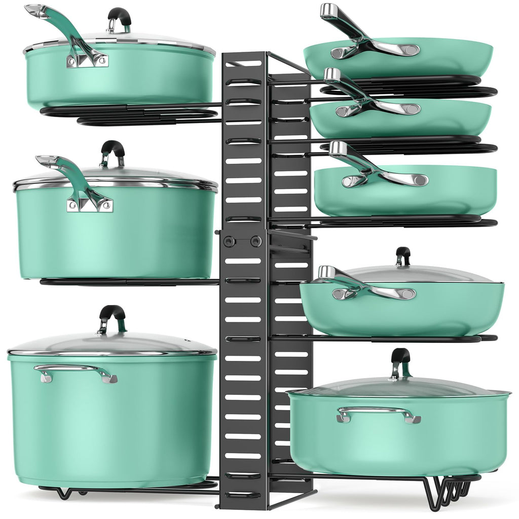 ORDORA Pots and Pans Organizer for Cabinet 16.61 Height, 8 Tier Pot Organizers Rack with 3 DIY Methods, Adjustable Pan Organizer under Cabinet Kitchen Organization and Storage