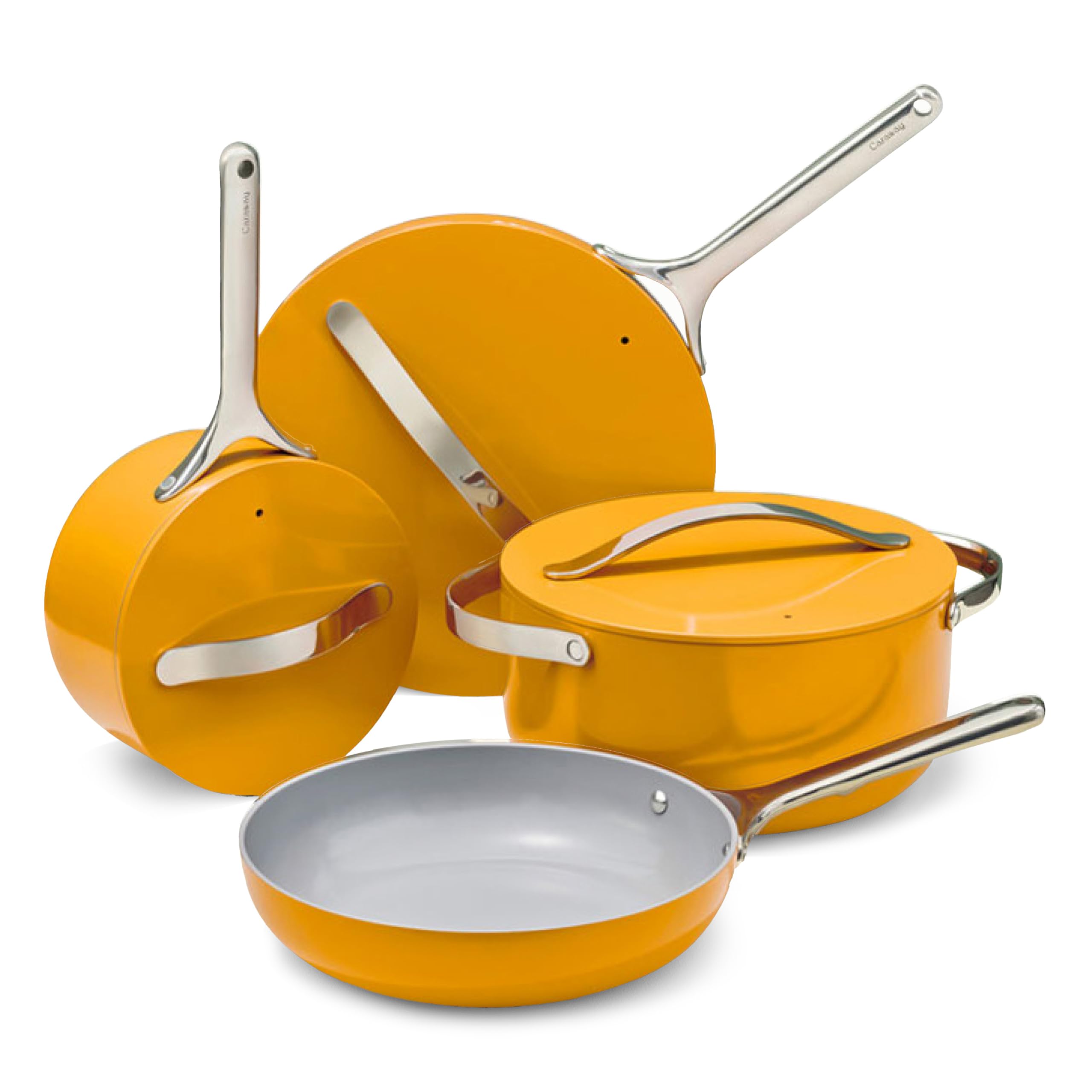 Caraway Non-stick Ceramic Cookware Set (12 Piece) Pots, Pans, Lids and Kitchen Storage - PFAS & PFOA Free - Oven Safe Pan Set & Compatible with All Stovetops - Cream
