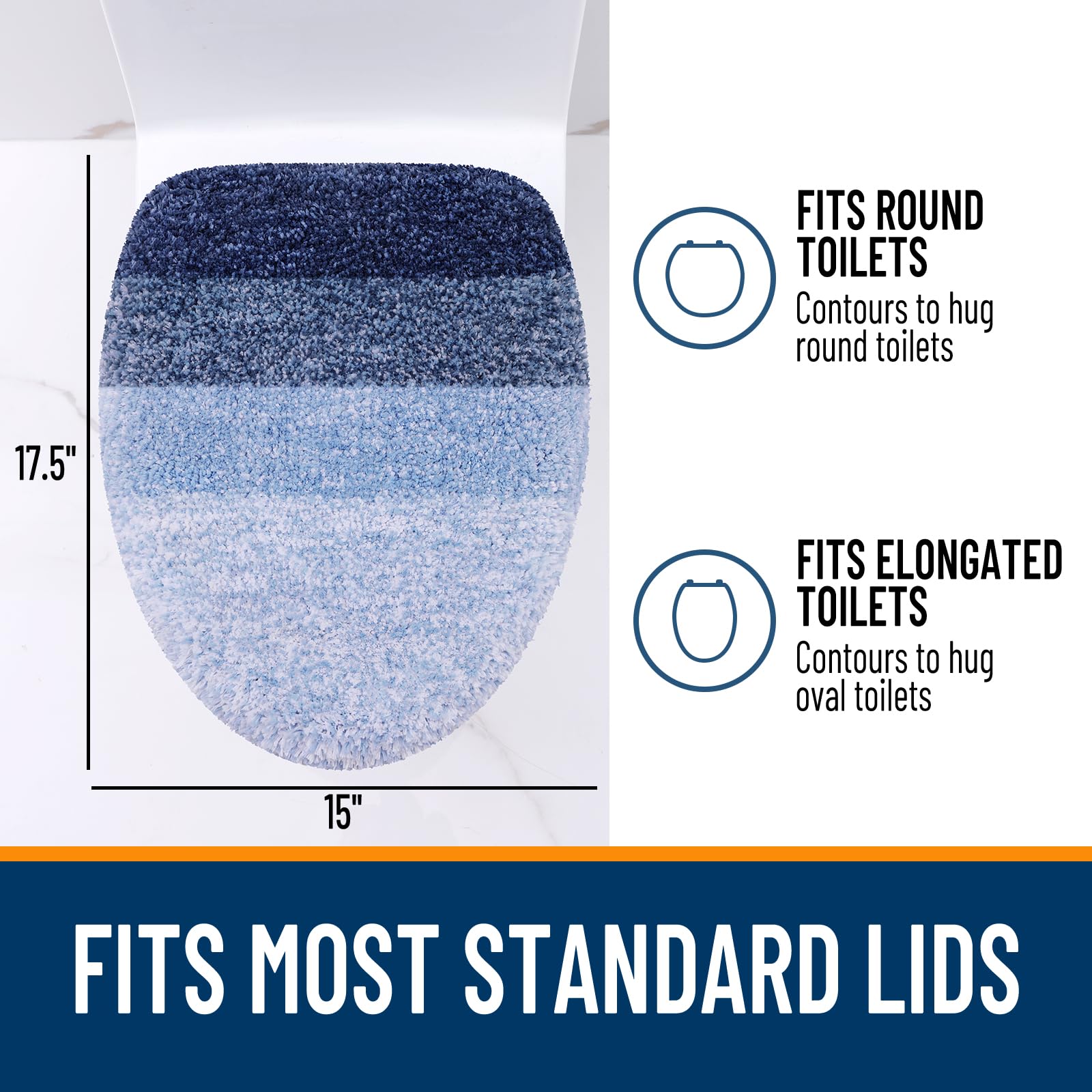 OLANLY Soft Microfiber Bathroom Toilet Lid Cover, Machine Washable Seat Covers, 17.5x15, Stays in Place Rubber Backing, Fits Most Round, Elongated and Oblong Lids, Accessories Decor, Gray