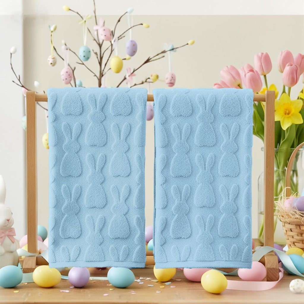 Artoid Mode 2 Pcs Beige 3D Rabbit Jacquard Easter Hand Towels for Bathroom, 100% Cotton Soft Absorbent Bathroom Decor Towels, 13.7 x 29.5 Inch