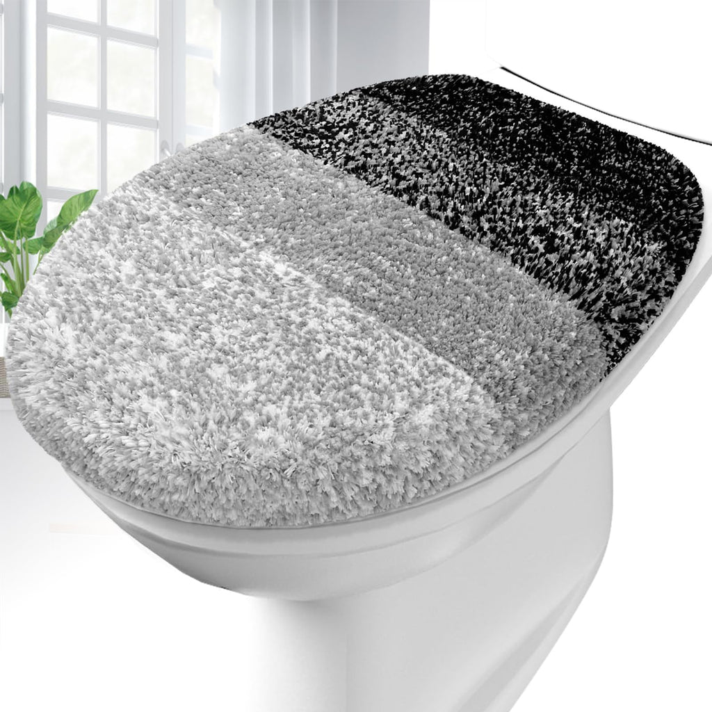 OLANLY Soft Microfiber Bathroom Toilet Lid Cover, Machine Washable Seat Covers, 17.5x15, Stays in Place Rubber Backing, Fits Most Round, Elongated and Oblong Lids, Accessories Decor, Gray