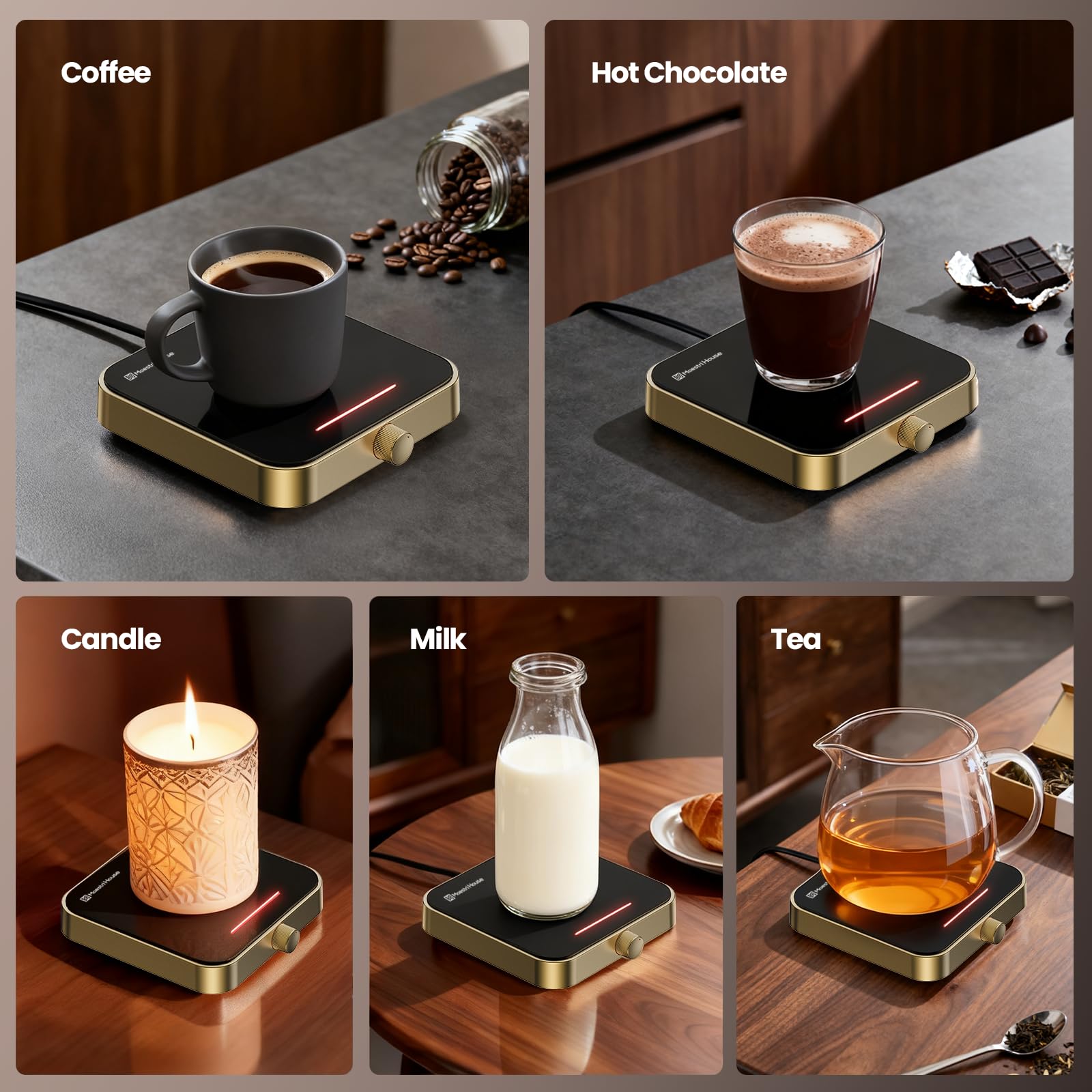 Maestri House Mug Warmer, Electric Coffee Cup Warmer for Desk with 3-Temp Settings,Auto Shut Off, Constant Temperature Heating for Beverage, Milk, Tea and Hot Chocolate at Home & Office (Wood Grain)