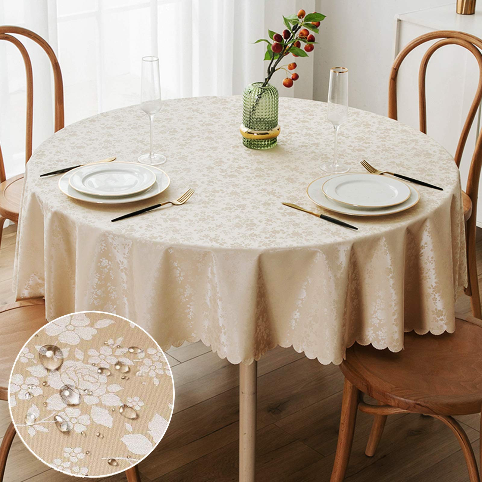 Smiry Rectangle Table Cloth, Waterproof Heavy Duty Vinyl Tablecloths, Wipeable Washable Table Cover for Kitchen and Dining Room (Beige, 60" X 84")