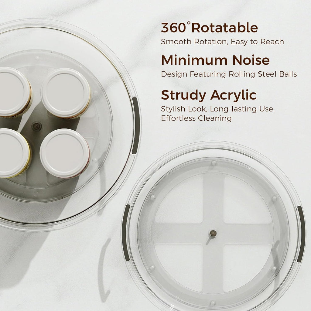 3 Pack Clear Lazy Susan Turntable Organizer for Cabinet, Table Top, Refrigerator, Kitchen Pantry Organizers and Storage, Spice Organizer, 12'', 10.6'', 9.25''