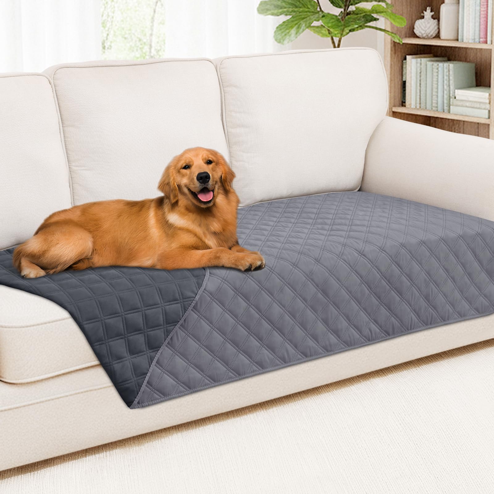Smiry Waterproof Couch Covers for Dogs Washable, Reversible Pet Couch Covers for 3 Cushion Sofa Pet Friendly, Soft Sofa Furniture Protector for Dogs Cat Kids, Checkered (30"x70", Grey/Dark Grey)