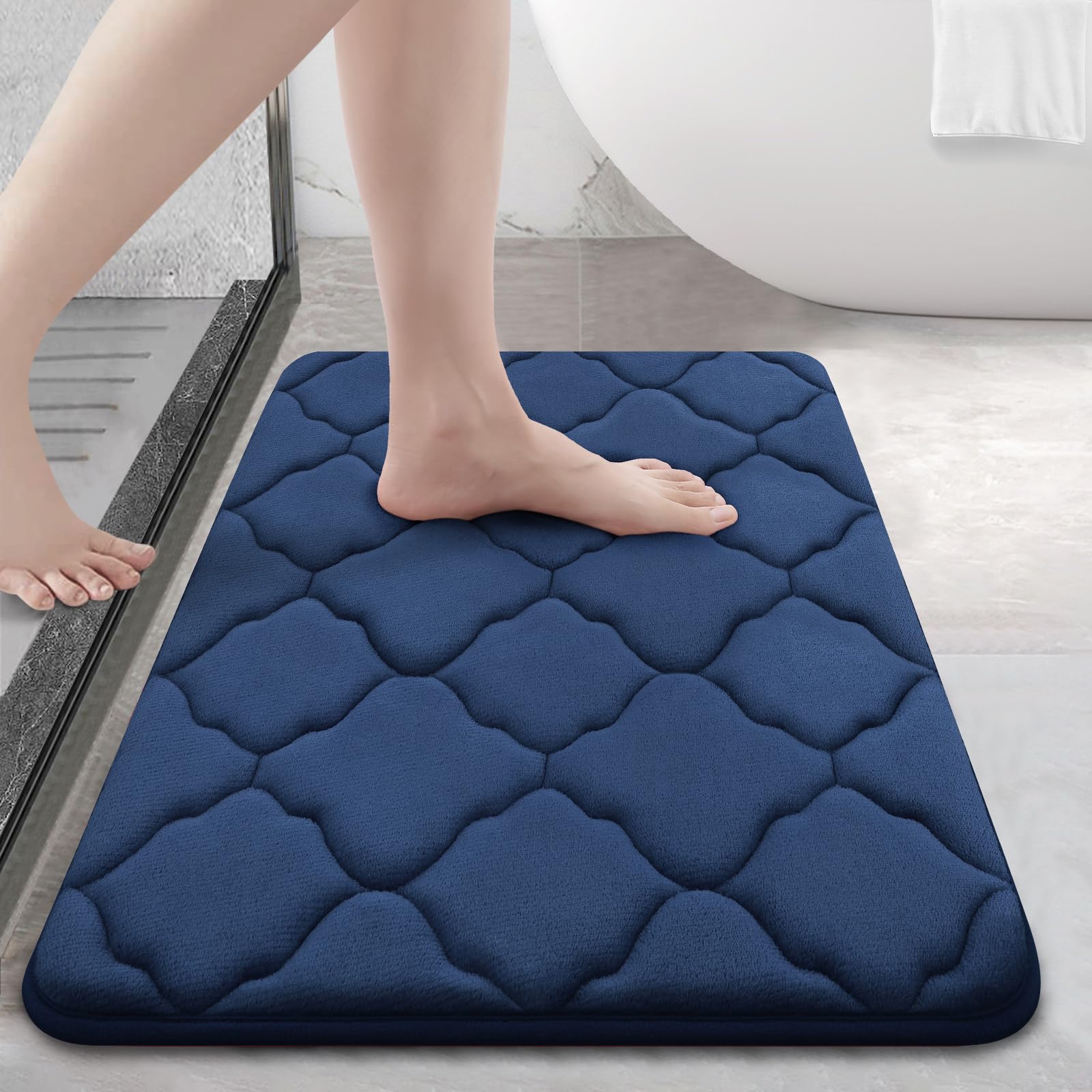 OLANLY Memory Foam Bath Mat Rug 24x16, Ultra Soft and Absorbent Bathroom Rugs, Non-Slip, Comfortable, Machine Washable Bath Carpet for Bathroom Floor, Tub, Shower and Home Decor Accessories, Black
