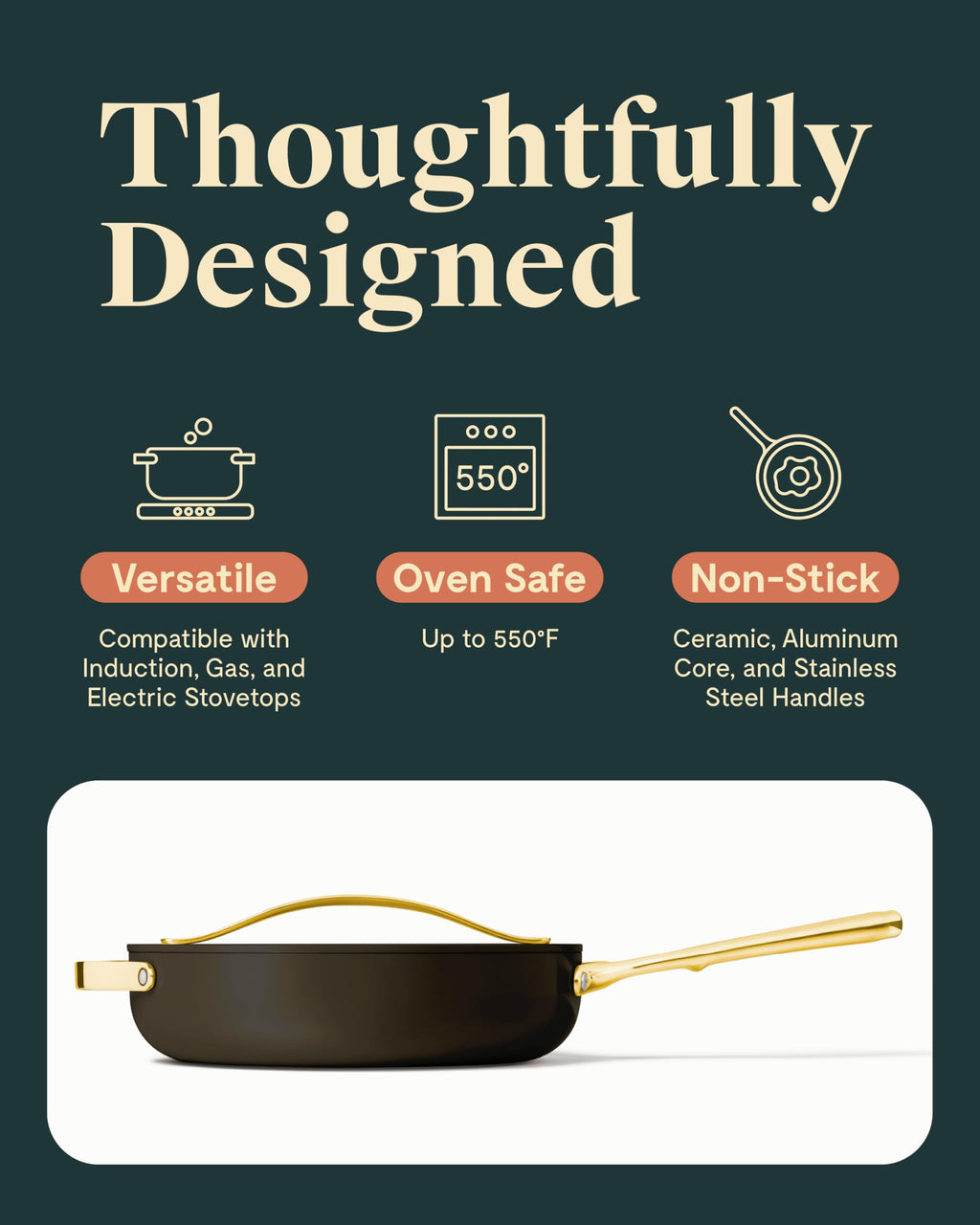 Caraway Nonstick Ceramic Sauté Pan with Lid (4.5 qt, 11.8") - Non Toxic, PTFE & PFOA Free - Oven Safe & Compatible with All Stovetops (Gas, Electric & Induction) - Cream
