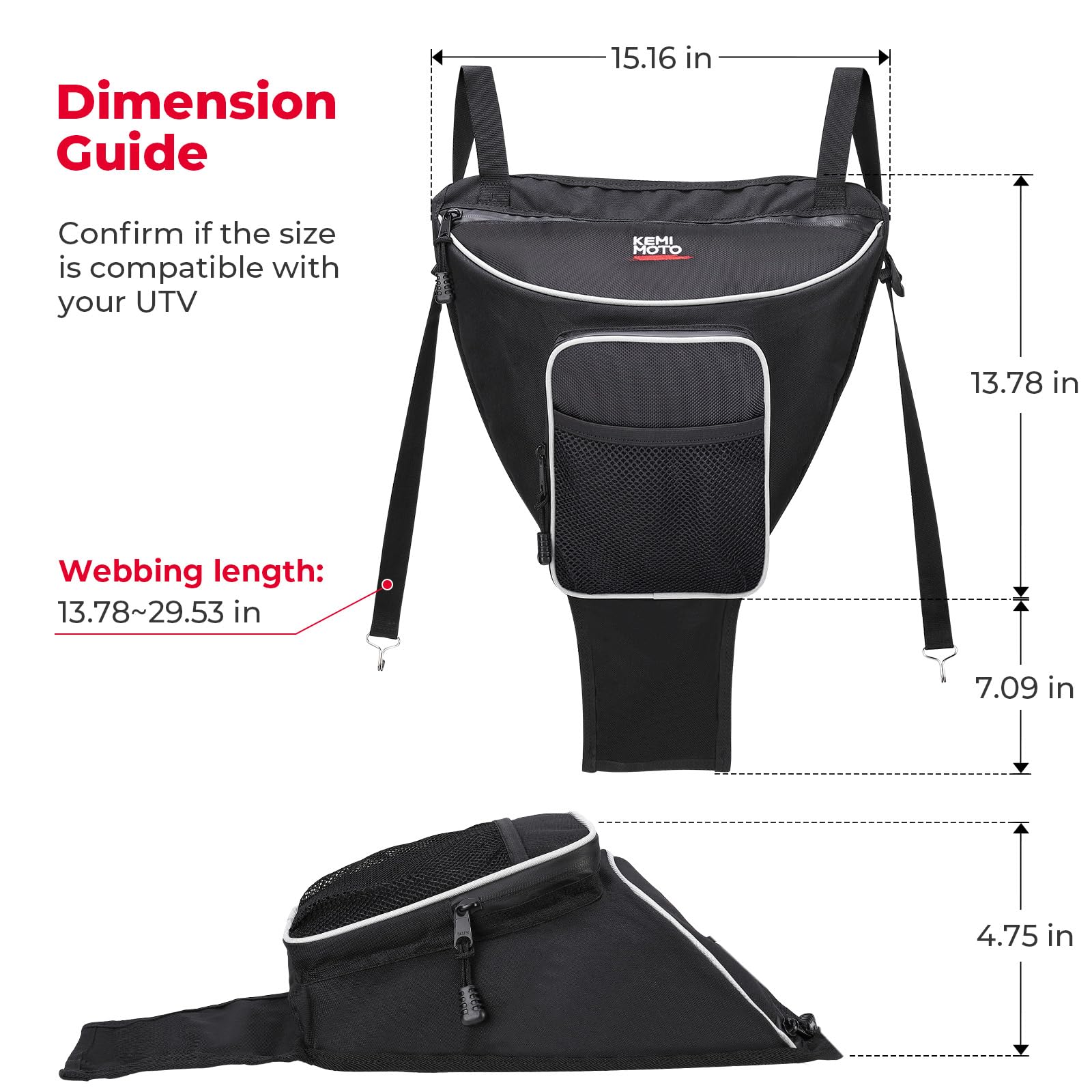 KEMIMOTO UTV Center Storage Bag UTV Cab Pack Center Seat Bag Compatible with Polaris RZR XP 1000 Turbo S 900 570 800 2014-2023 Storage Accessories 1680D High-Density with Multiple Pockets Easy Install