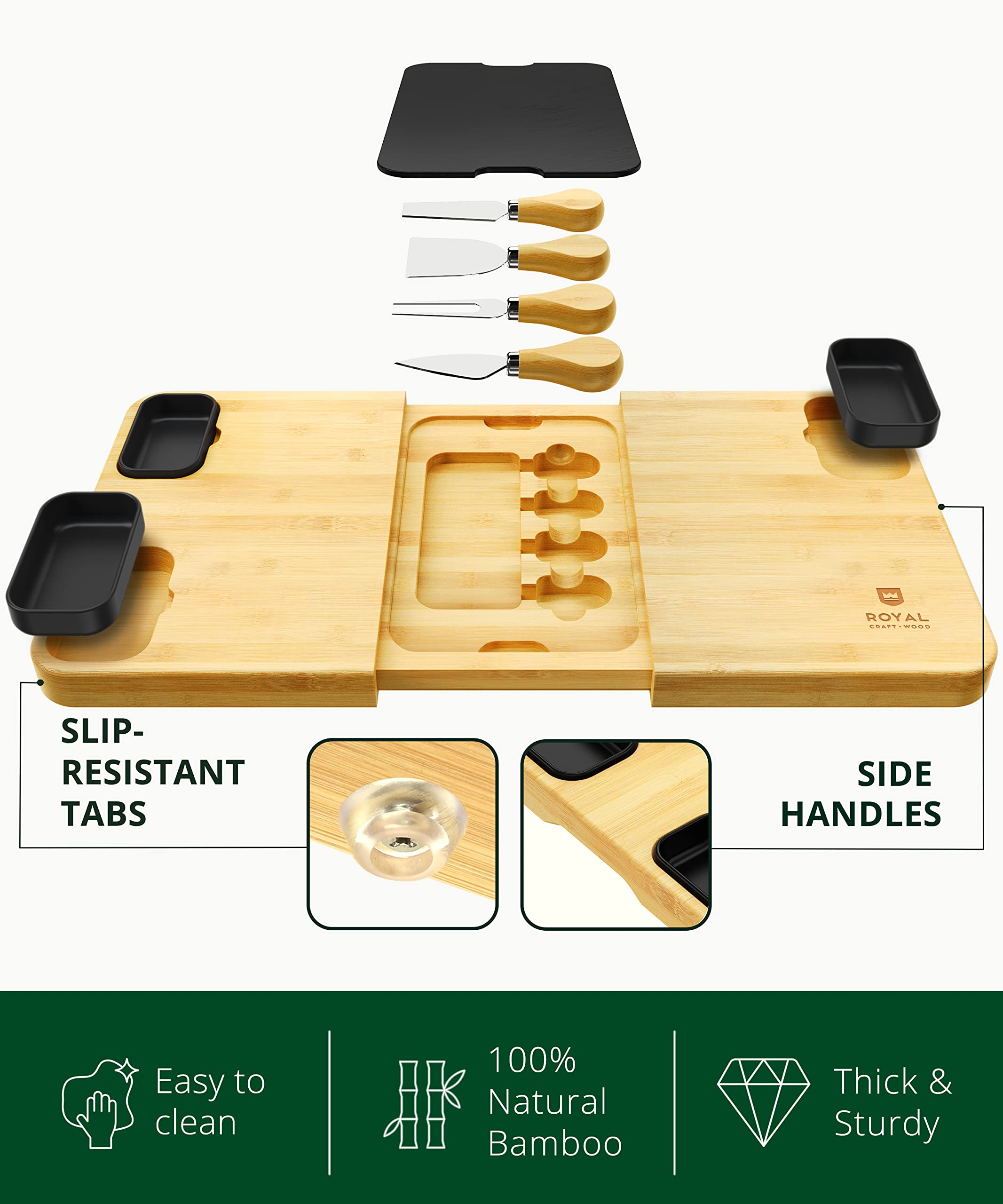ROYAL CRAFT WOOD Premium Bamboo Charcuterie Board Set - Cheese Platter & Serving Tray & Serving Utensils - Perfect Housewarming Gift, Wedding, Bridal Shower Gift - Ideal for Entertaining and New Home
