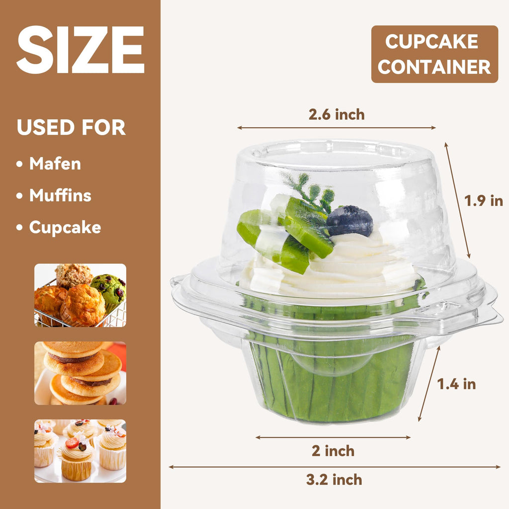 60 Pack Individual Cupcake Containers Plastic Cupcake Boxes Cupcake Holders Stackable Deep Dome Cupcake Carrier