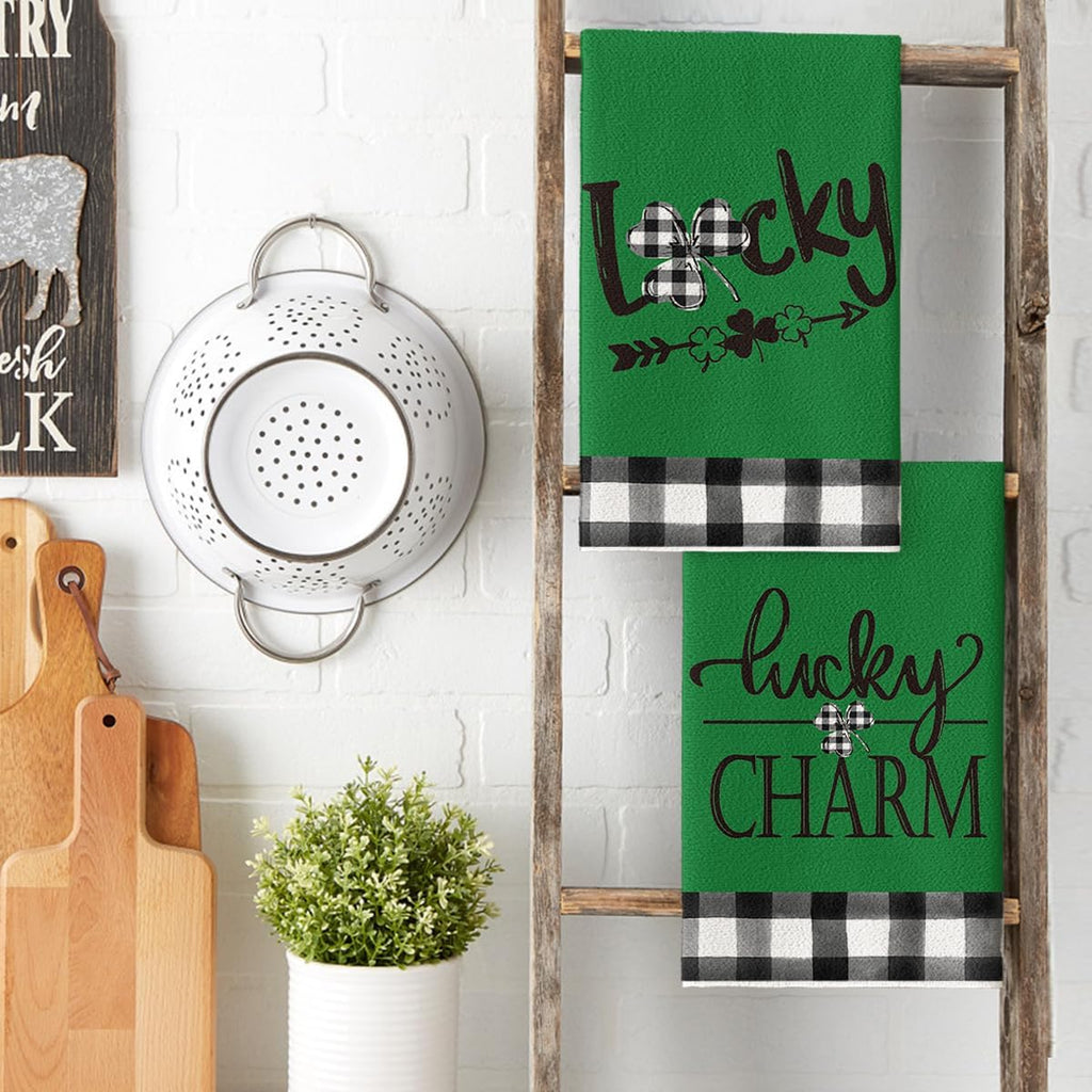 Artoid Mode Buffalo Plaid Shamrocks Lucky Truck St. Patrick's Day Kitchen Towels Dish Towels, 18x26 Inch Seasonal Spring Decoration Hand Towels Set of 4
