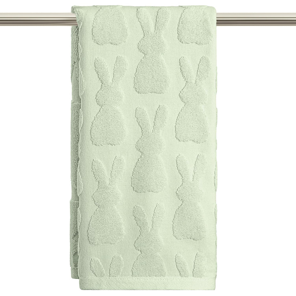 Artoid Mode 2 Pcs Beige 3D Rabbit Jacquard Easter Hand Towels for Bathroom, 100% Cotton Soft Absorbent Bathroom Decor Towels, 13.7 x 29.5 Inch