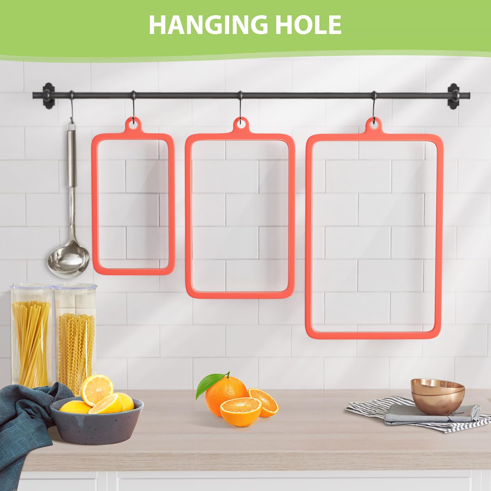 Freshmage 2Pcs Tempered Glass Cutting Boards for Kitchen, Glass Cutting Board Set (15"x10" & 12"x8") with Non-Slip Silicone Edges and Hanging Hole, Clear Cutting Board for Countertop & Chopping