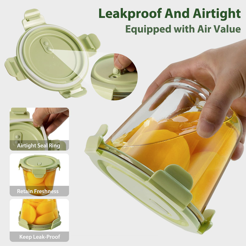 16oz Glass Meal Prep Containers, Airtight 2 Cup Glass Storage Containers with Lids, Heat-Resistant BPA-Free Borosilicate Glass Soup Container for Leftover, Microwave, Dishwasher&Freezer Safe (4 Packs)