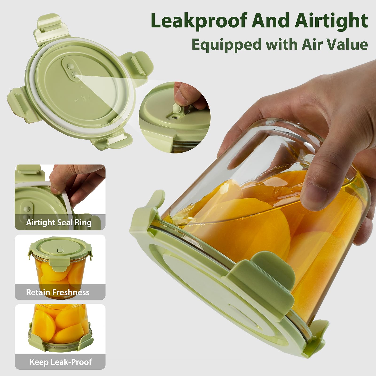 16oz Glass Meal Prep Containers, Airtight 2 Cup Glass Storage Containers with Lids, Heat-Resistant BPA-Free Borosilicate Glass Soup Container for Leftover, Microwave, Dishwasher&Freezer Safe (4 Packs)