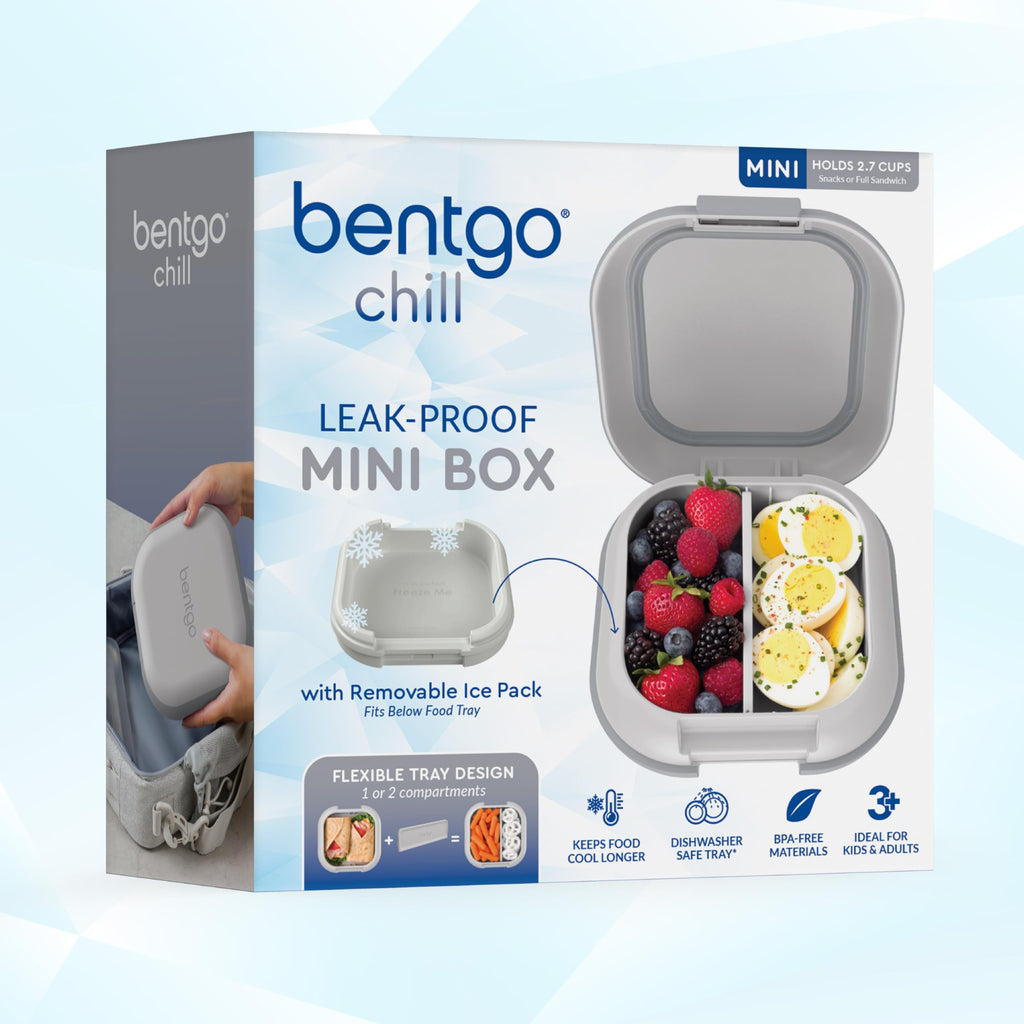Bentgo Chill Mini Leak-Proof Lunch Box – Built-In Ice Pack Keeps Food Cold, 2.7-Cup Capacity for Snacks or a Sandwich, 3 or 4 Compartments, PFAS & BPA-Free, Ideal for Adults & Kids 3+ (Lilac Mist)