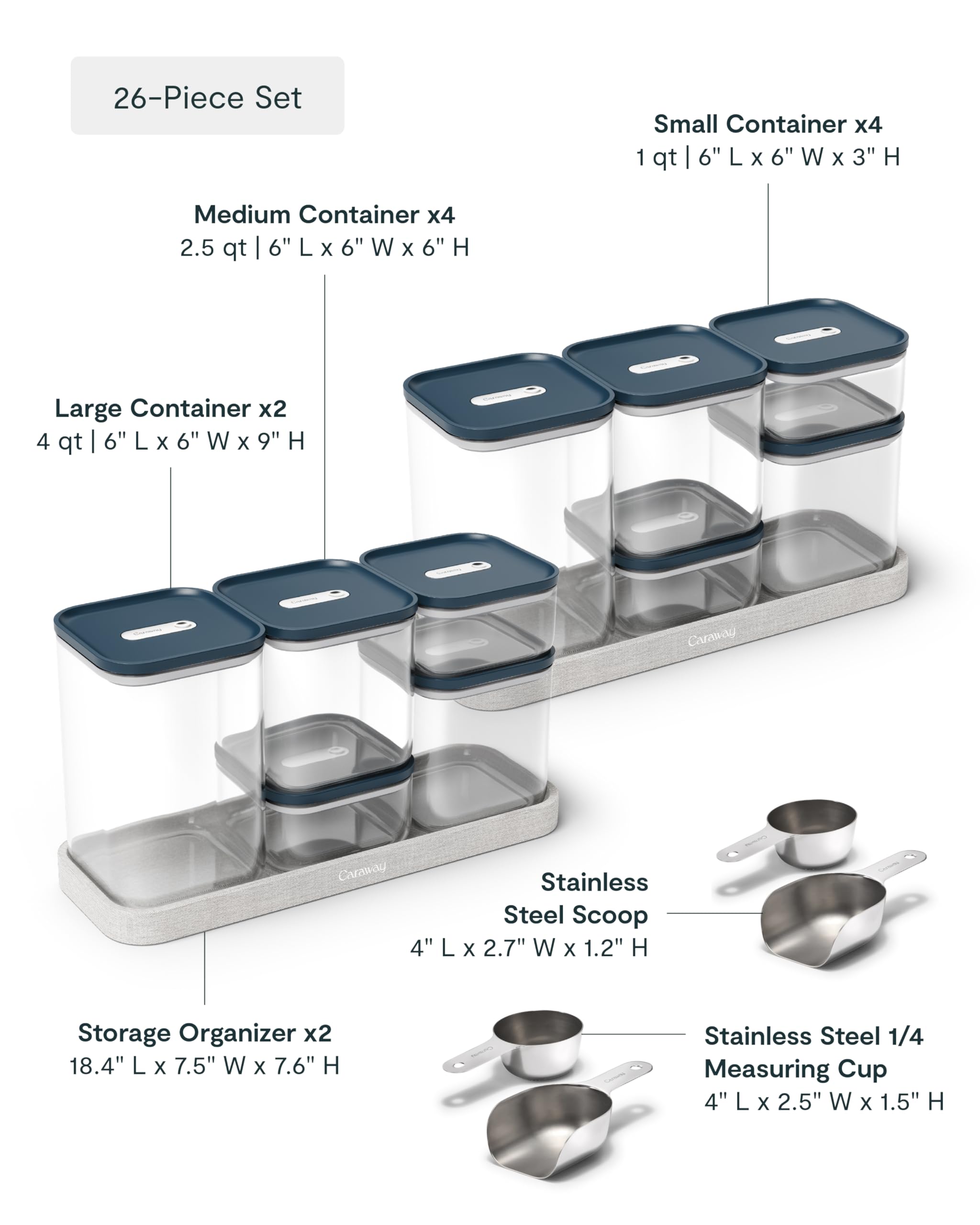 Caraway 13-Piece Glass Airtight Food Storage Containers with Lids – Non-Toxic, BPA-Free Kitchen Storage Containers – Stackable, Space-Saving Airtight Containers for Dry Goods and More - Navy