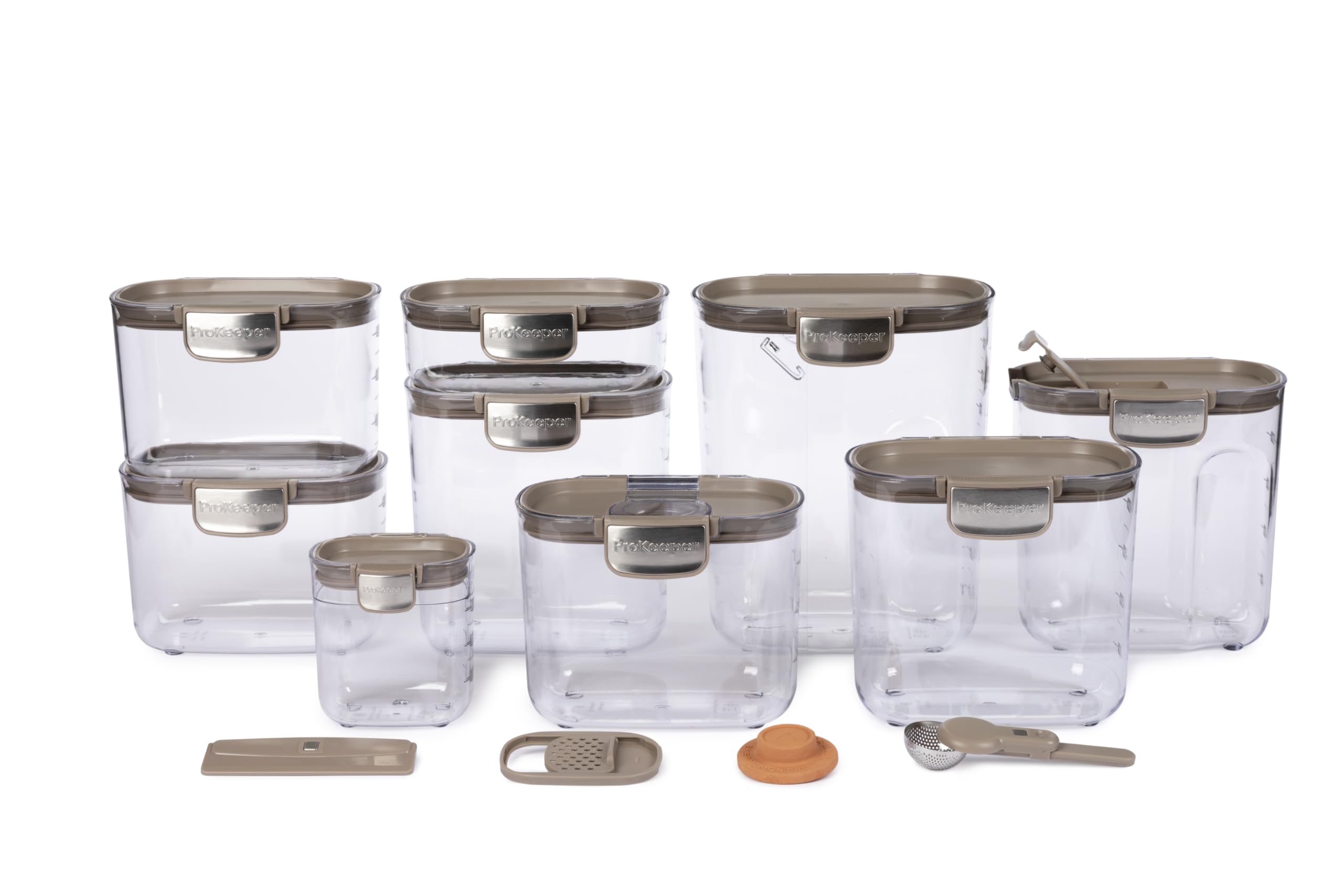 ProKeeper+ Airtight Food Storage Container Set – Clear Plastic Flour and Sugar Canister Set with Magnetic Accessories for Kitchen Organization (Grey, 9-Piece)