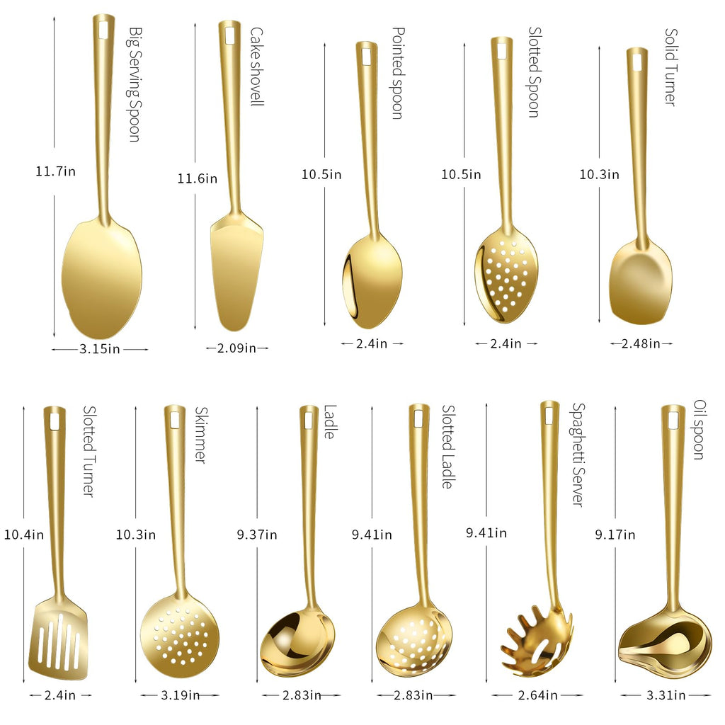 Lazycorner Cooking Utensil Set 11 Pcs Stainless Steel Kitchen Utensils Set Wok Utensils Kitchen Tool Set Spatula Set Heat Resistant Metal Kitchen Tools Ergonomic HandleEasy to Clean Dishwasher Safe