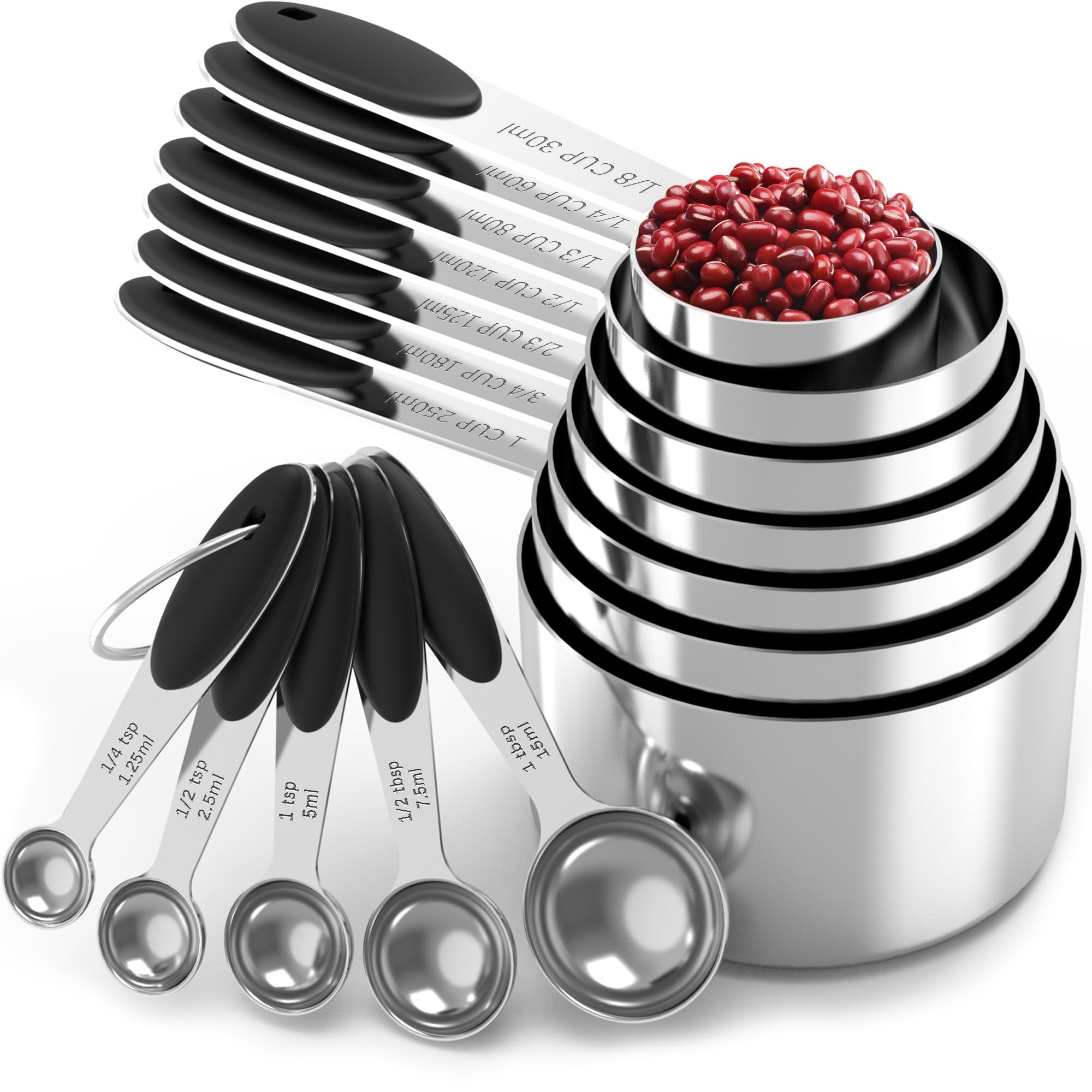 TILUCK Measuring Cups and Spoons Set, Stainless Steel, Kitchen Utensils for Cooking and Baking (10)