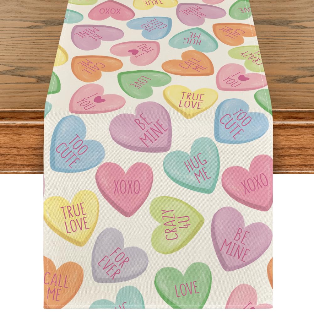 Artoid Mode Ture Love Heart Valentine's Day Table Runner, Seasonal Kitchen Dining Table Decoration for Home Party Decor 13x72 Inch