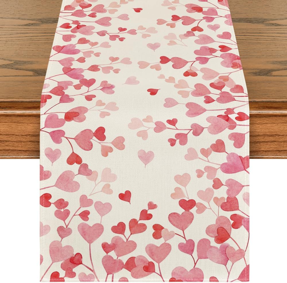 Artoid Mode Pink Love Valentine's Table Runner, Anniversary Wedding Kitchen Dining Table Decoration for Home Party Decor 13x72 Inch
