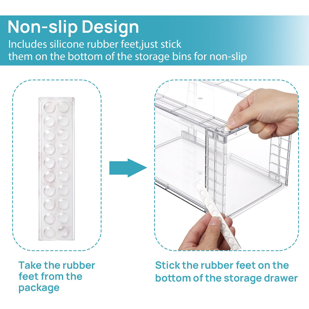 Vtopmart 4 Pack Stackable Storage Drawers,Clear Acrylic Drawer Organizers with Handles, Easily Assemble for Fridge, Bathroom,Kitchen Undersink,Cabinet,Pantry Organization and Storage