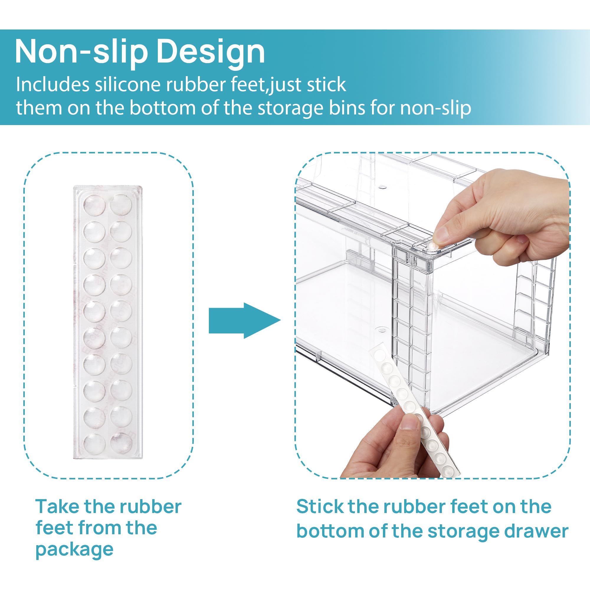 Vtopmart 4 Pack Stackable Storage Drawers,Clear Acrylic Drawer Organizers with Handles, Easily Assemble for Fridge, Bathroom,Kitchen Undersink,Cabinet,Pantry Organization and Storage