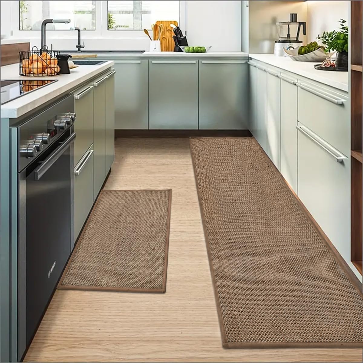 Artoid Mode Washable Non Slip Kitchen Rugs and Mats Set of 2, Rubber Backing Absorbent Kitchen Mats for Floor Front of Sink - 17x29 and 17x47 Inch