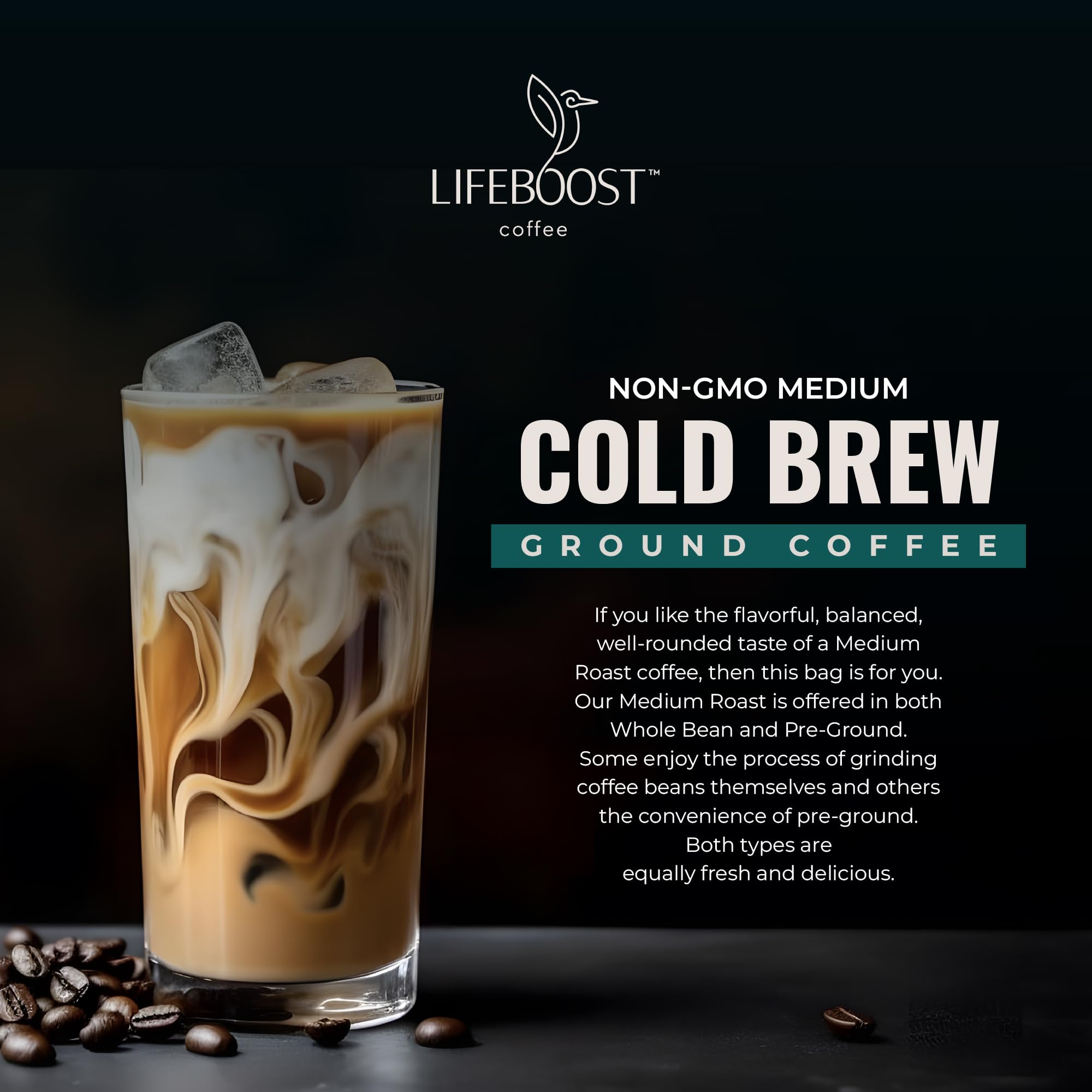 Lifeboost Low Acid Cold Brew Coffee, Organic Coarse Ground Medium Roast, 12 oz