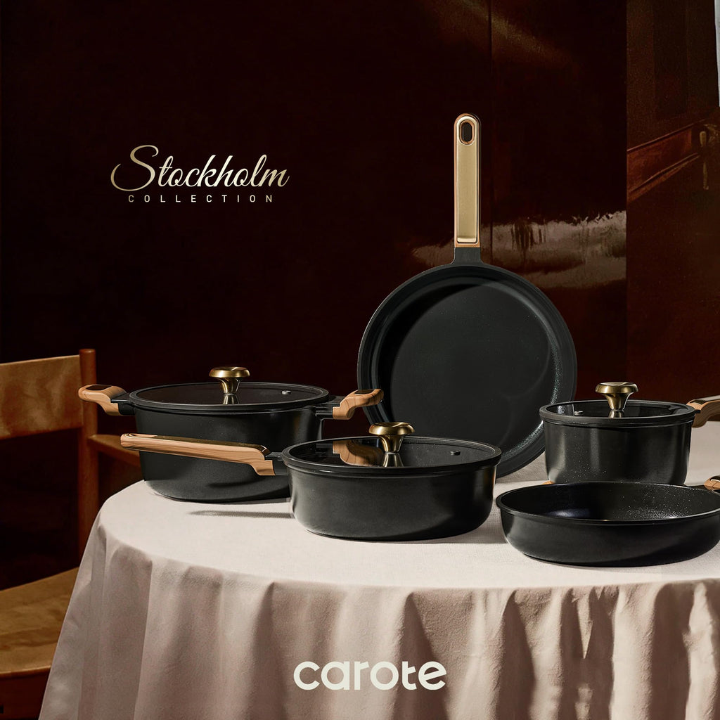 CAROTE Ceramic Cookware Set Nonstick, 14pcs Pots and Pans Set Nonstick, Non-Toxic & PFAS-Free, Dishwasher, RV/Camping Cookware Set, Cooking Pots with Lids, Charcoal Black