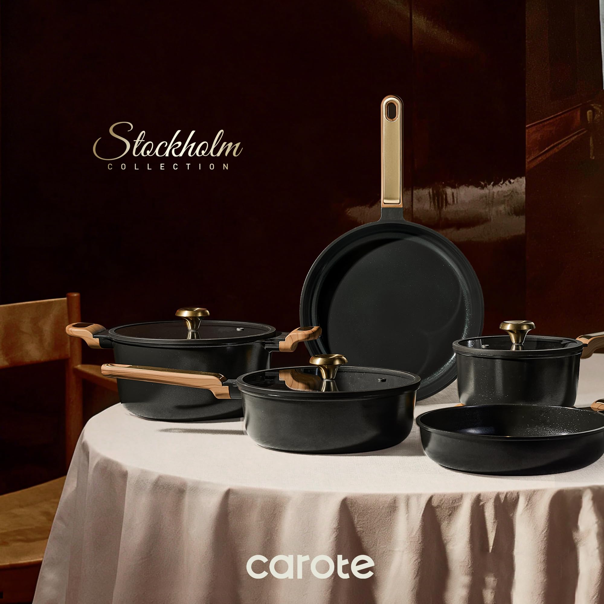 CAROTE Ceramic Cookware Set Nonstick, 14pcs Pots and Pans Set Nonstick, Non-Toxic & PFAS-Free, Dishwasher, RV/Camping Cookware Set, Cooking Pots with Lids, Charcoal Black